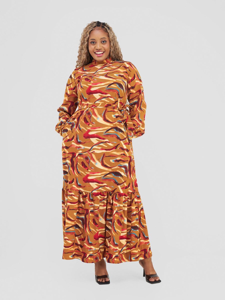 Erica Shift Dress - Brown/Blue/Cream