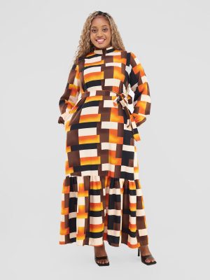 Efetobo Maxi Dress - Orange, Cream, Yellow