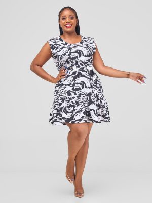 Effie Sleeveless Shift Dress - Black, White